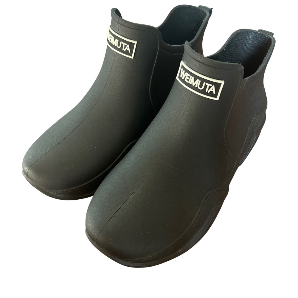 WEIMUTA Rain Boots Women Black Waterproof Ankle Rubber Slip On Size 40